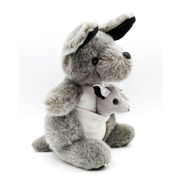 Classic Toy LLC Gray Kangroo w/Baby Plush 10" Stuffed Animal Vintage - Picture 2 of 4